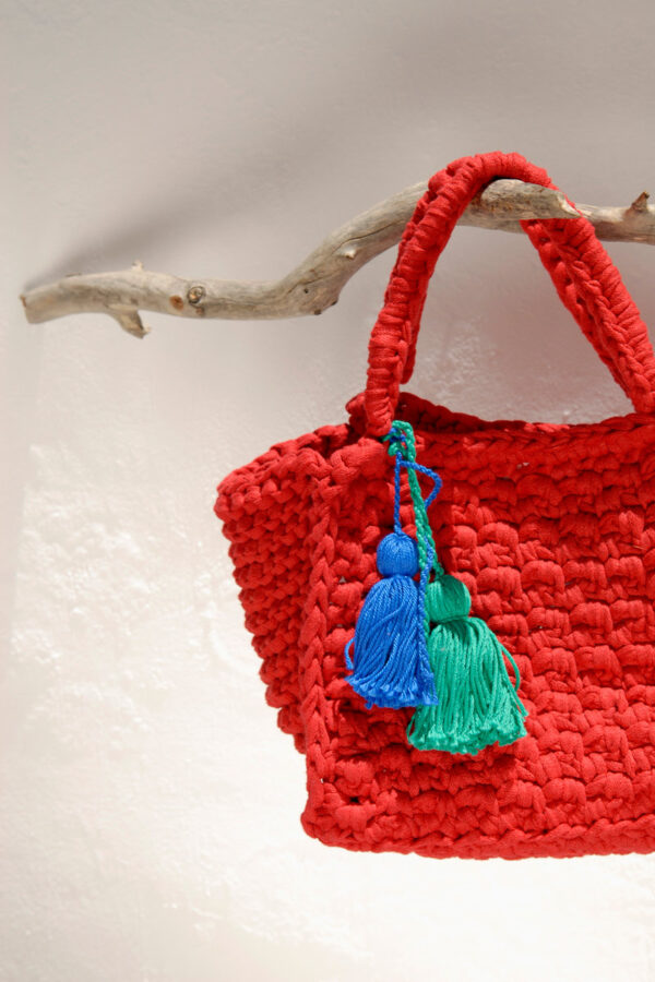 Mina's handmade red croshet bag