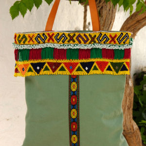 Mina's handmade ethnic big bag with vintage beaded details