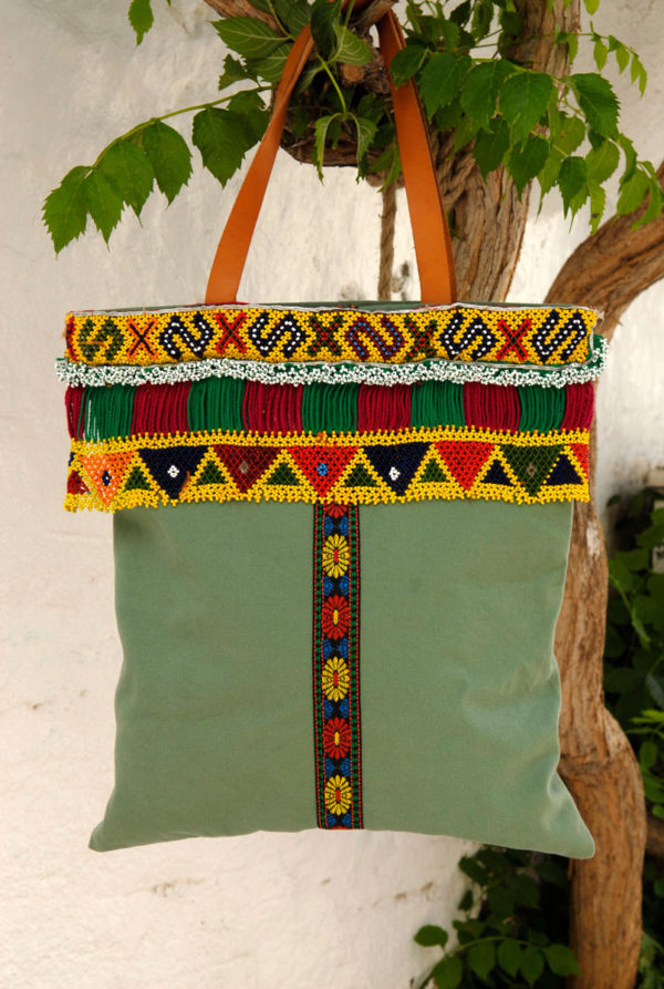 Mina's handmade ethnic big bag with vintage beaded details