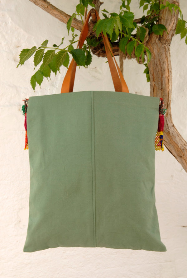 Back photo of Mina's handmade green bag