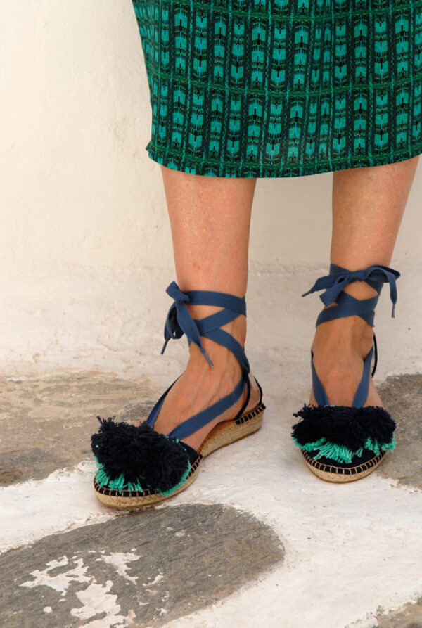 Wearing Naguisa pom pom espadrilles