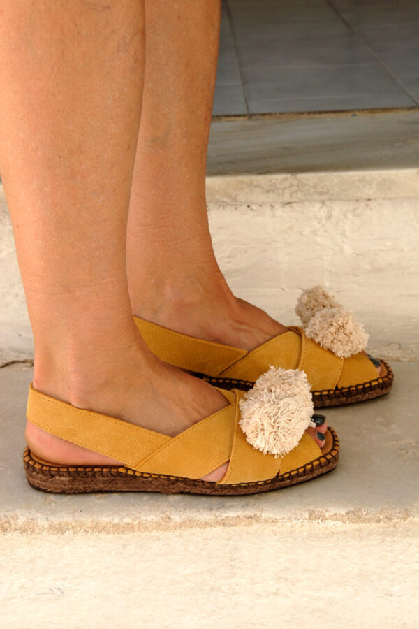 Naguisa, mustard leather flat espadrilles