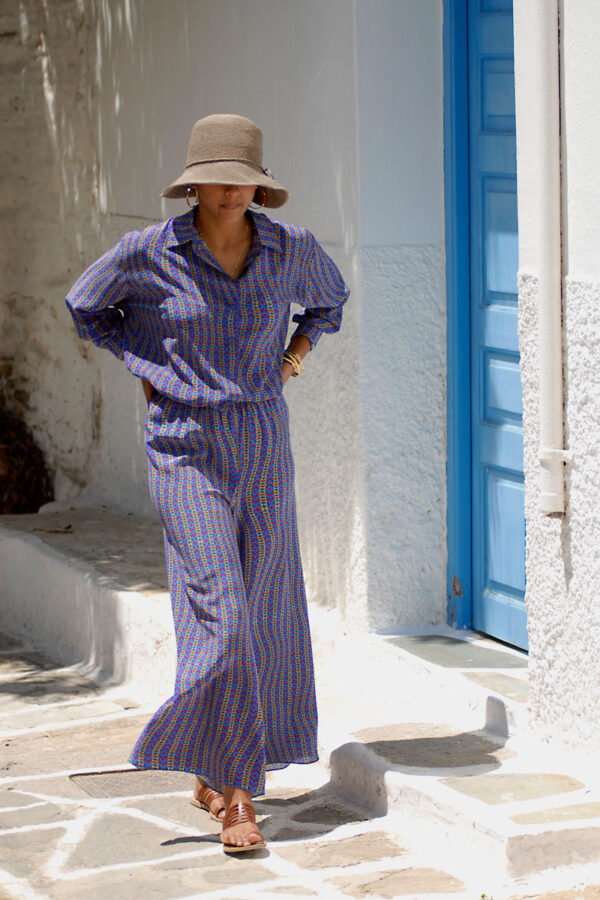 Model wearing silk crop pants