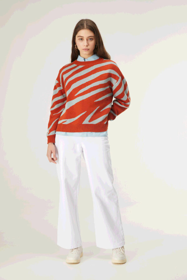Model wears viscose cotton oversized jumper