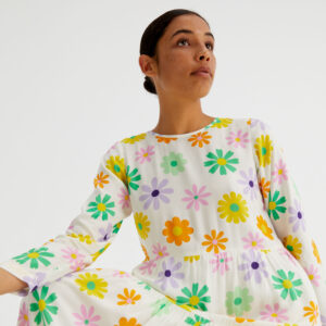 Model wears viscose floral dress