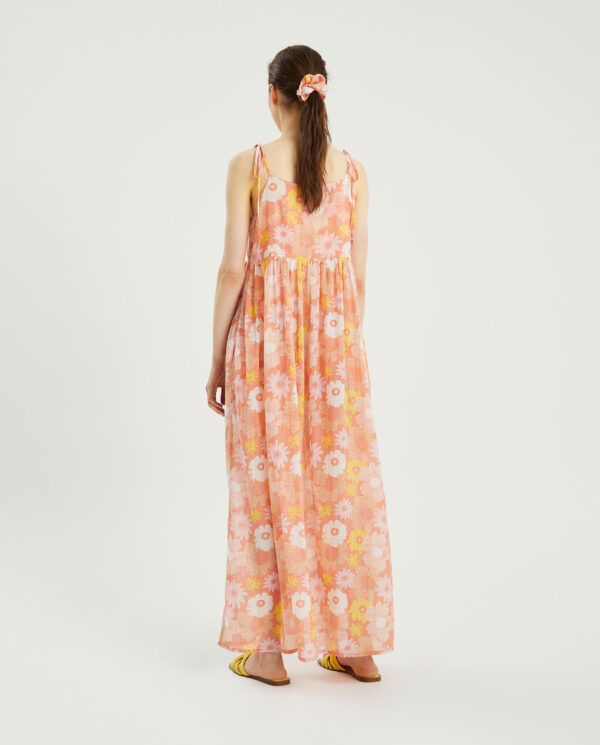 Back photo model wears floral maxi dress