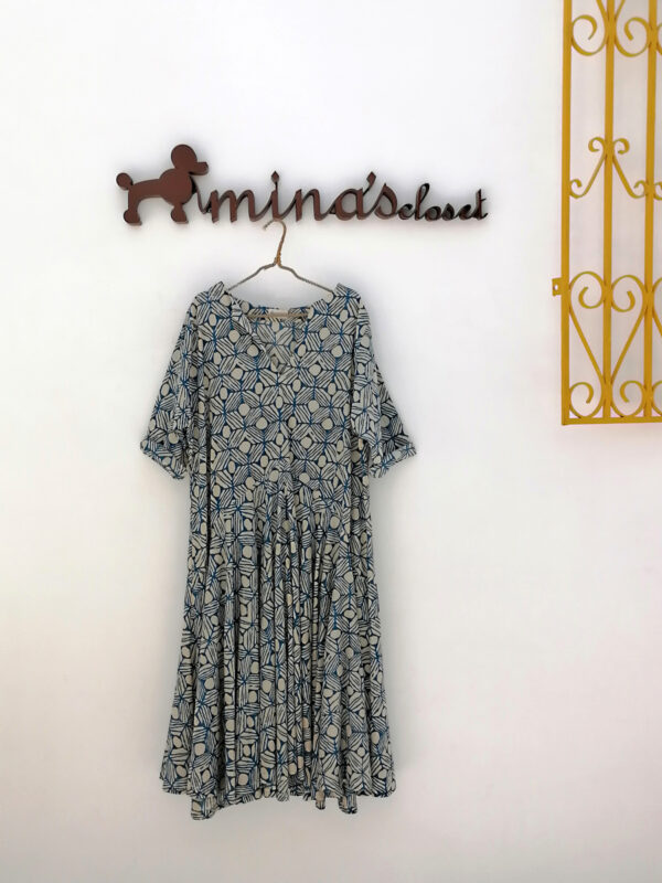 Front photo, blue print maxi dress